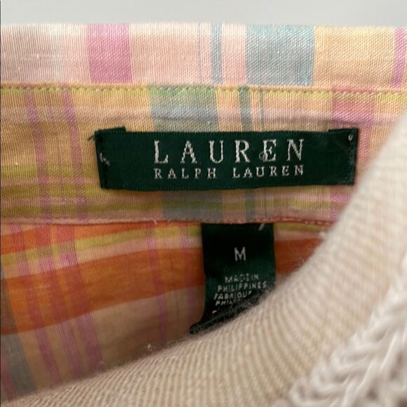 Ralph Lauren Multicolor Plaid Casual Linen Blend Roll Tab Sleeves Pockets - Picture 3 of 6